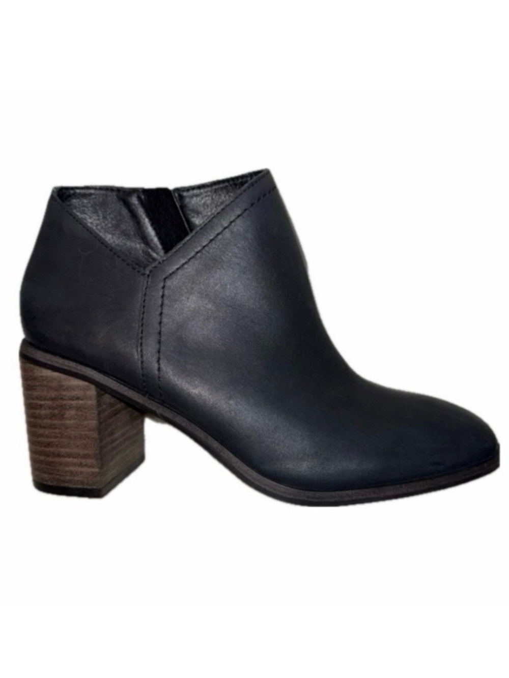 Lucky Brand Leather Side Dip Block Heel Ankle Booties